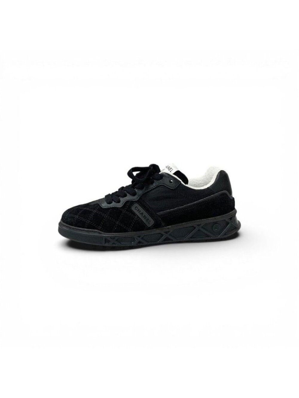 Chanel Sneakers Shoes Suede Nylon Black CC Logo - Picture 3 of 10